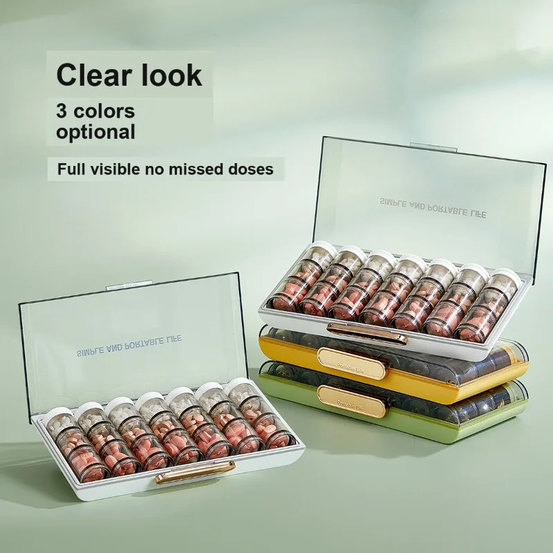 Pill Organizer Portable Large Capacity 7-Day Medicine Storage Box with 3 Daily Meals Reminder for On the Go Use