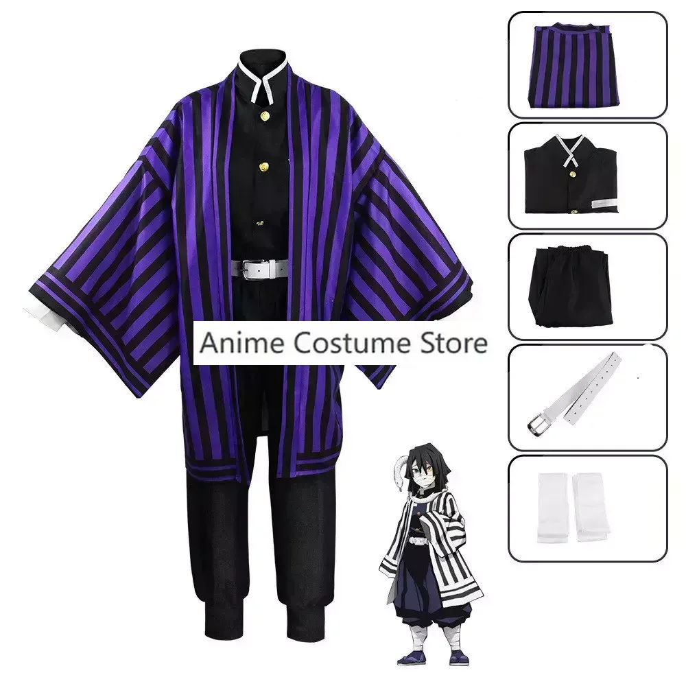 Purple/Black Iguro Obanai Cosplay Anime Demon Ghost Killer Iguro Obanai Haori Kimono Cosplay Costume White Snake Doll Set