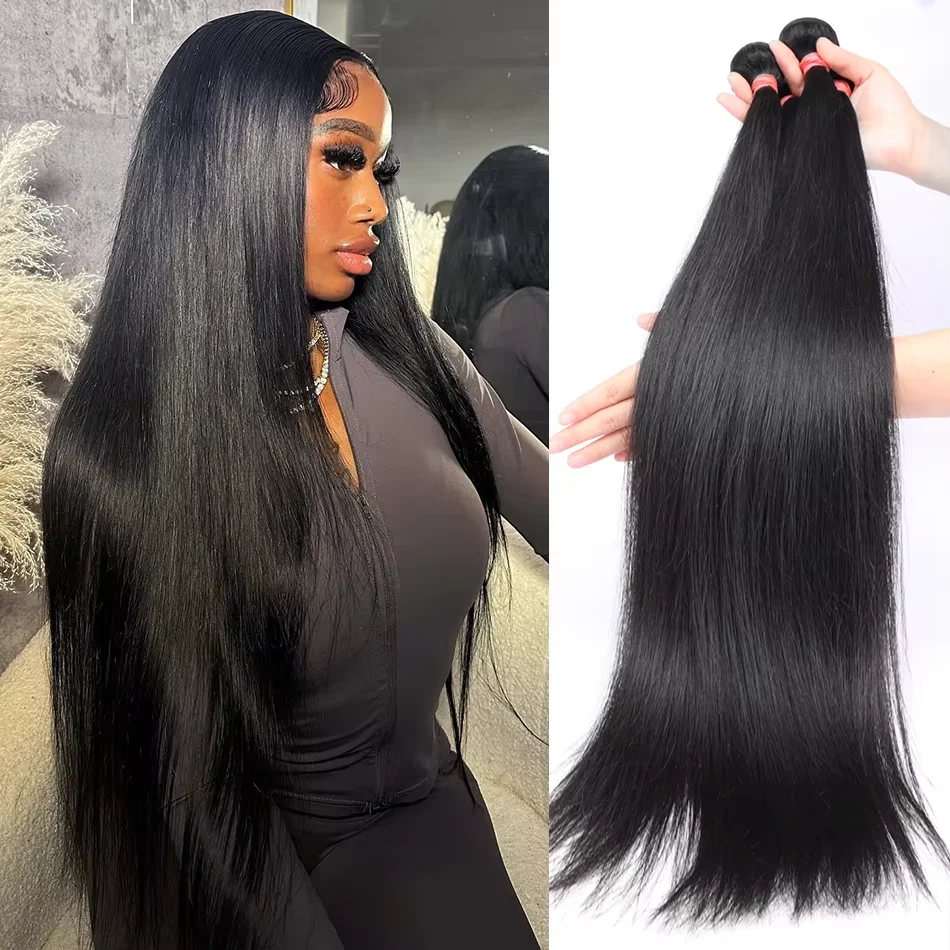 Straight Bundles Human Hair Brazilian Hair Weave Bundles 1/3/4 Bundle Deals Human Hair Extensions Natural & Jet Black