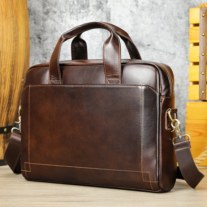 Men's genuine leather handbag, top-layer cowhide briefcase, genuine leather laptop bag, business bag