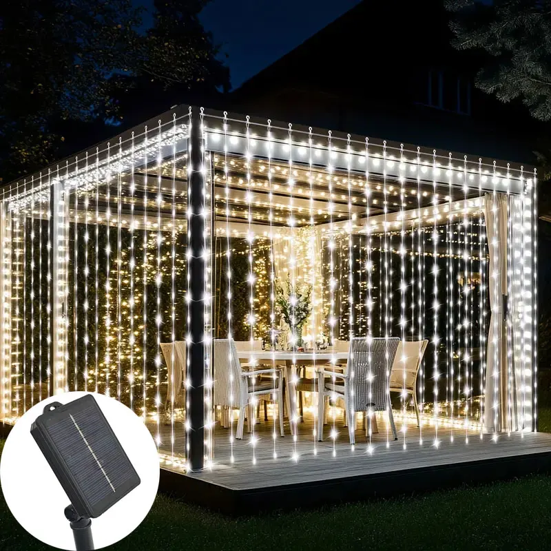 

Solar Curtain Lights Fairy LED Lights String Outdoor Patio Garland Lamp Wedding Garden Yard Valentine's Day Ramadan Decorations