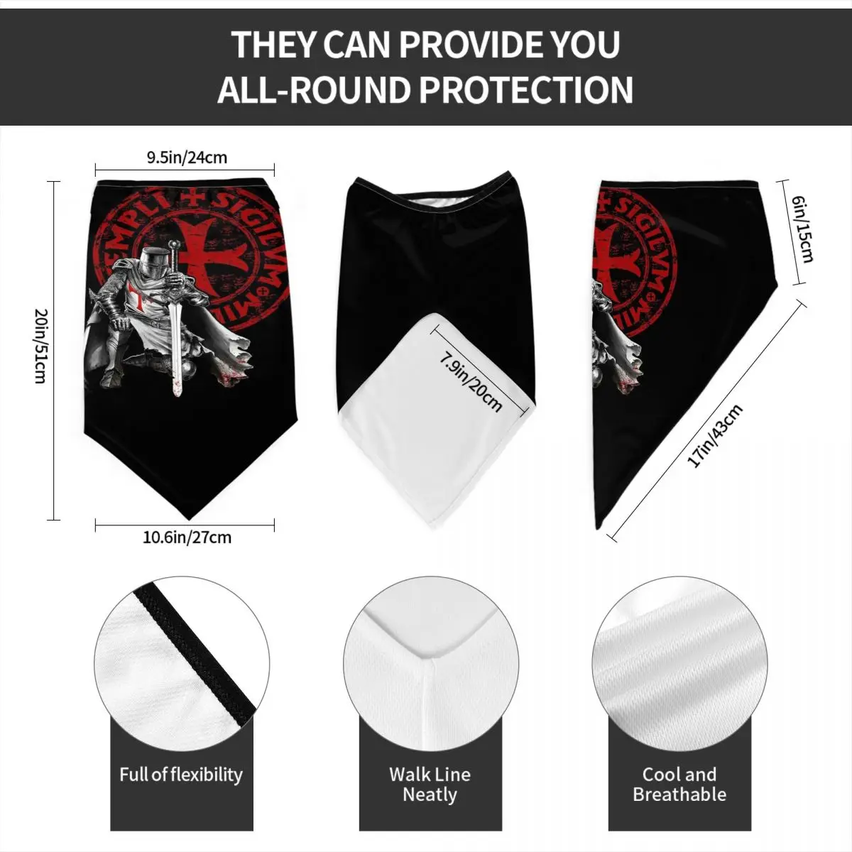 テンプル騎士団十字軍騎士キリスト教戦士冬ネックマスクウォーマー女性男性スキーサイクリングチューブスカーフフェイスバンダナゲイター