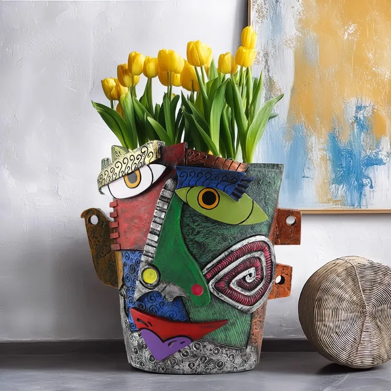 European Ceramic Face Vase Abstract Colorful Hydroponic Flower Arrangement Desktop Human Head Potted Garden Garden Set Ornaments