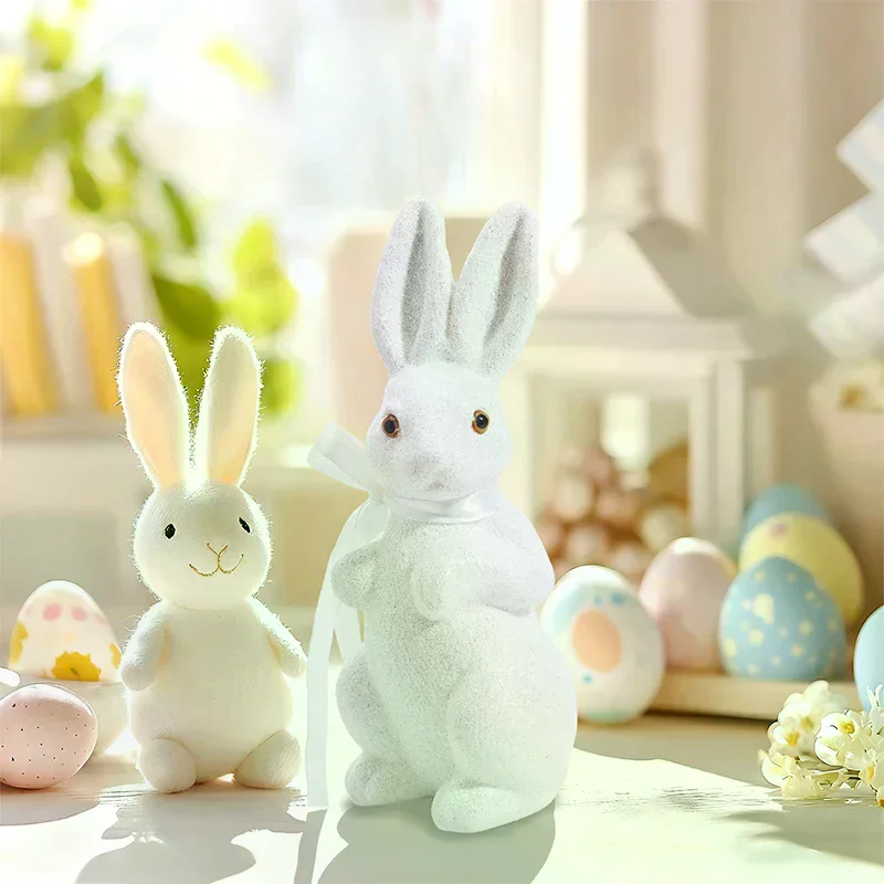 Easter Decoration Sparkling Foam Bunny Figurine With Bow Tie 8.6