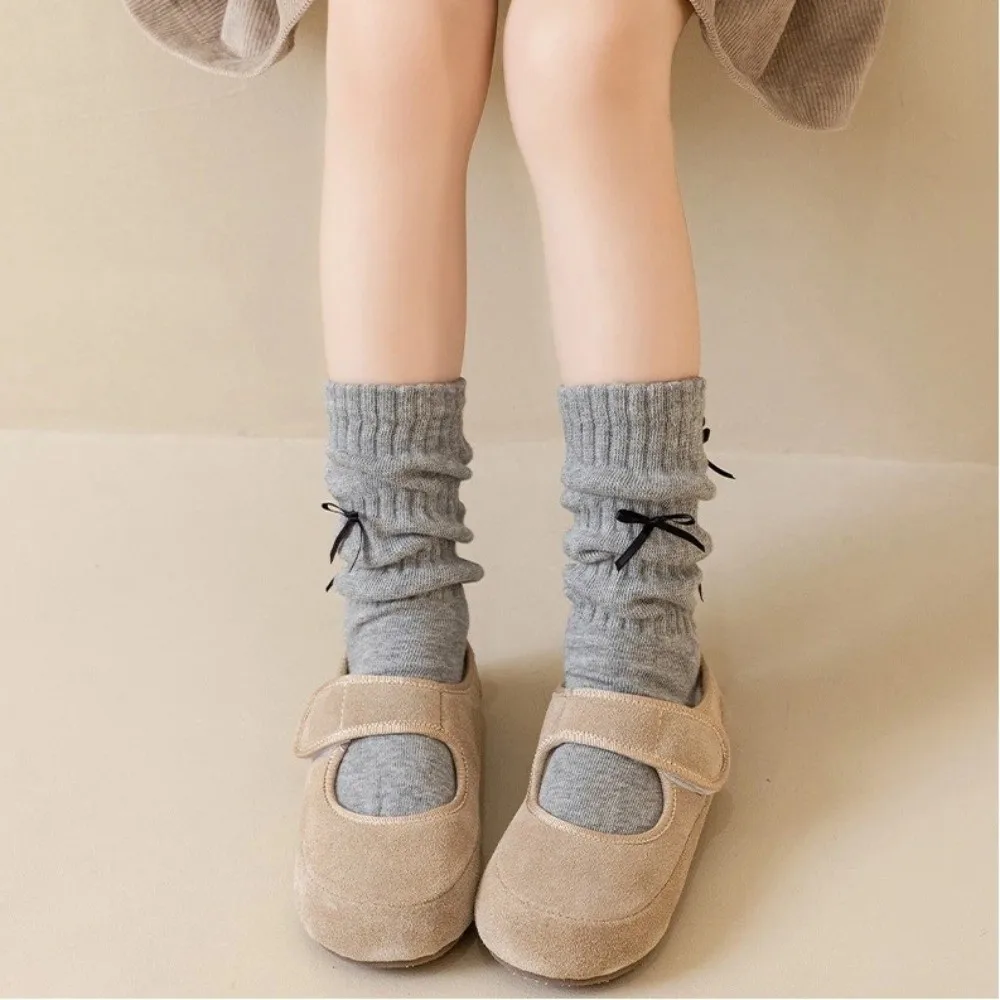 Soft Solid Color Long Girls Socks Korean Style Sweet Bow Kids Long Sock Breathable Grils Stocking 1-5 Year