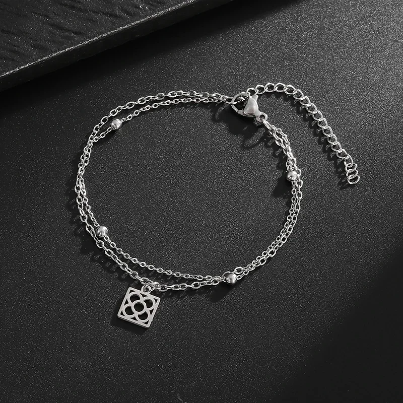 New Double-Layer Thin Chain Round Geometric Flower Bracelet for Women's Daily Personality Party Casual and Comfortable Jewelry image 4