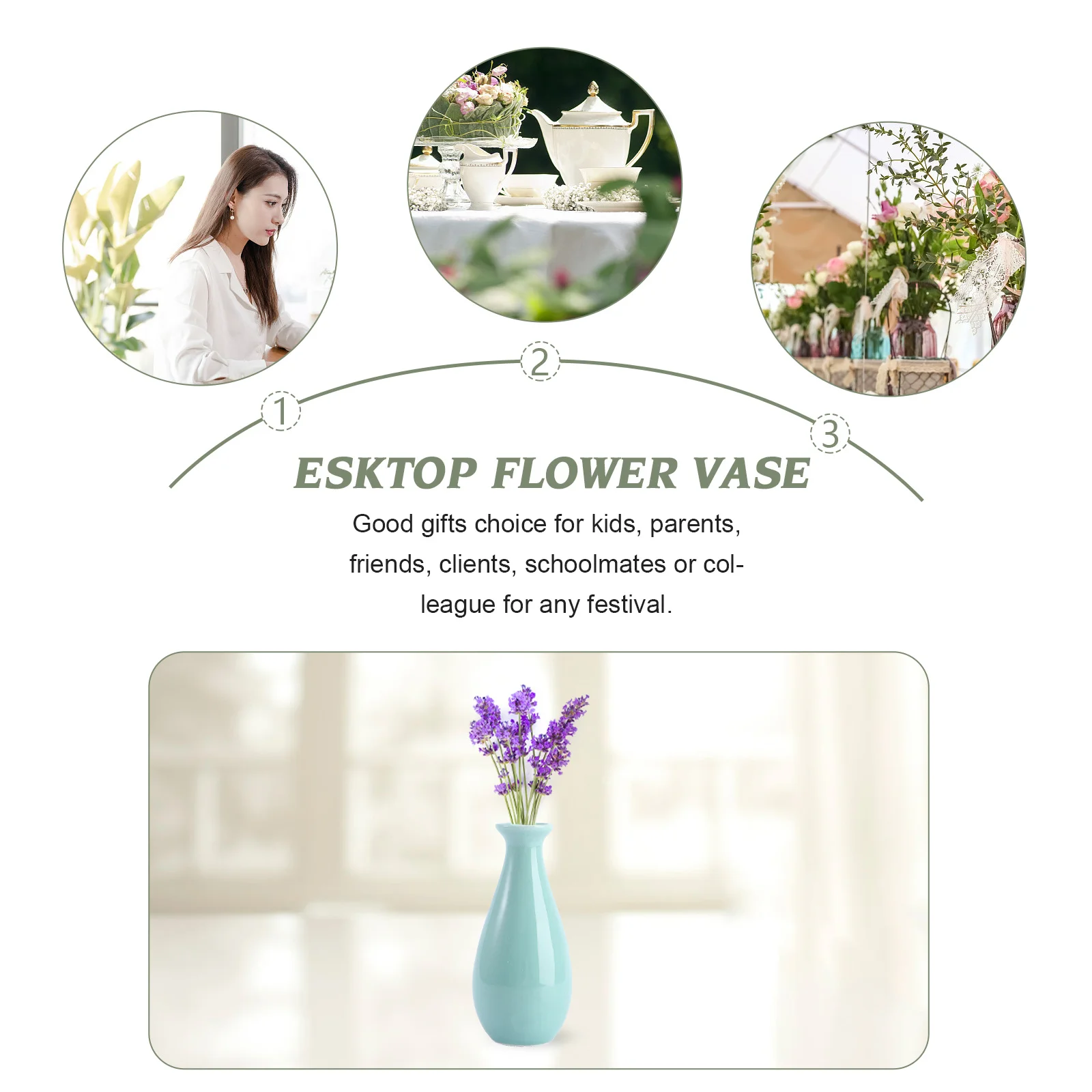 

Small Ceramic Vase Blue 25Cm Wide Base Flower Vase for Desk Window Balcony Decor Modern Minimalist White Style Table Decoration