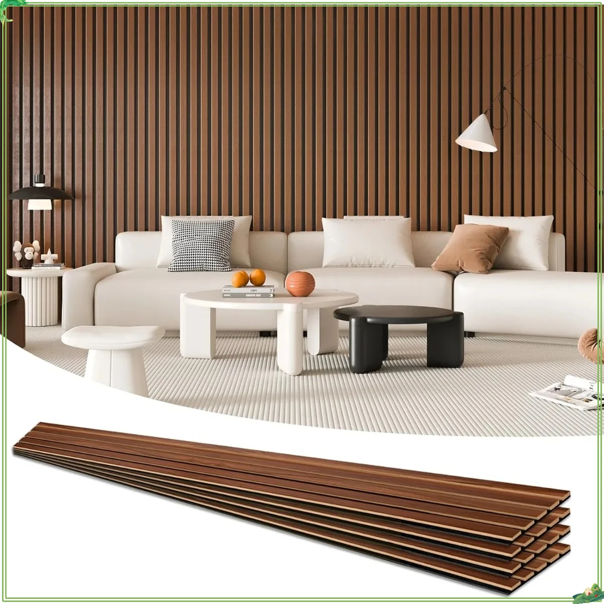 ​ ​ 4-pack akoestische houten lattenwandpanelen - 3D gecanneleerde geluidsabsorberende donkere walnoot voor muur en plafond ​ ​