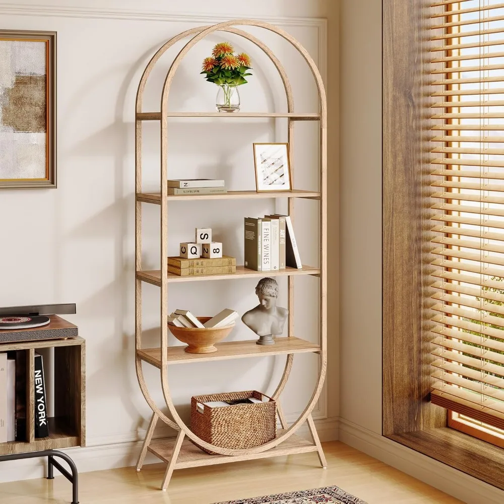 

Bookshelf 5-Tier Arched Bookcase, 70.10" Tall Modern Open Book Shelves, Storage Shelves with Metal Frame, Freestanding Display