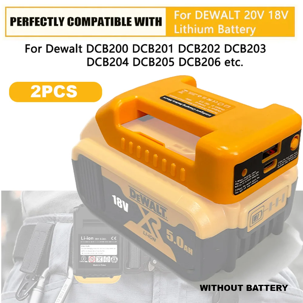 

2 шт. для USB-адаптера зарядного устройства Dewalt Battery, с адаптером быстрой зарядки Type-C и USB для мобильного телефона