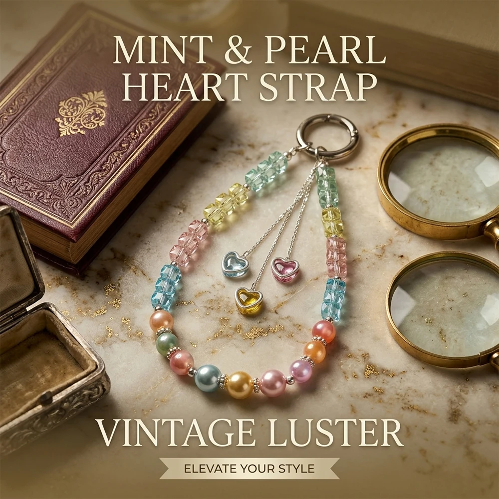 

Macaron Pastel Crystal Phone Lanyard Sweet Heart Pendant Colorful Beaded Keychain Fairy Bag Charm Anti-lost Wrist Strap