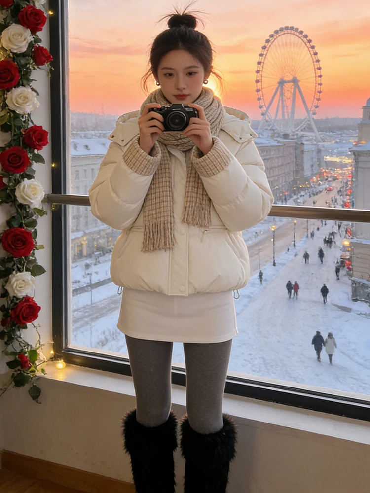 Sli Winter Jaet Casaco feminino forrado de algodão com forro Fce coreano Sle solto ajuste longo com fecho de zíper