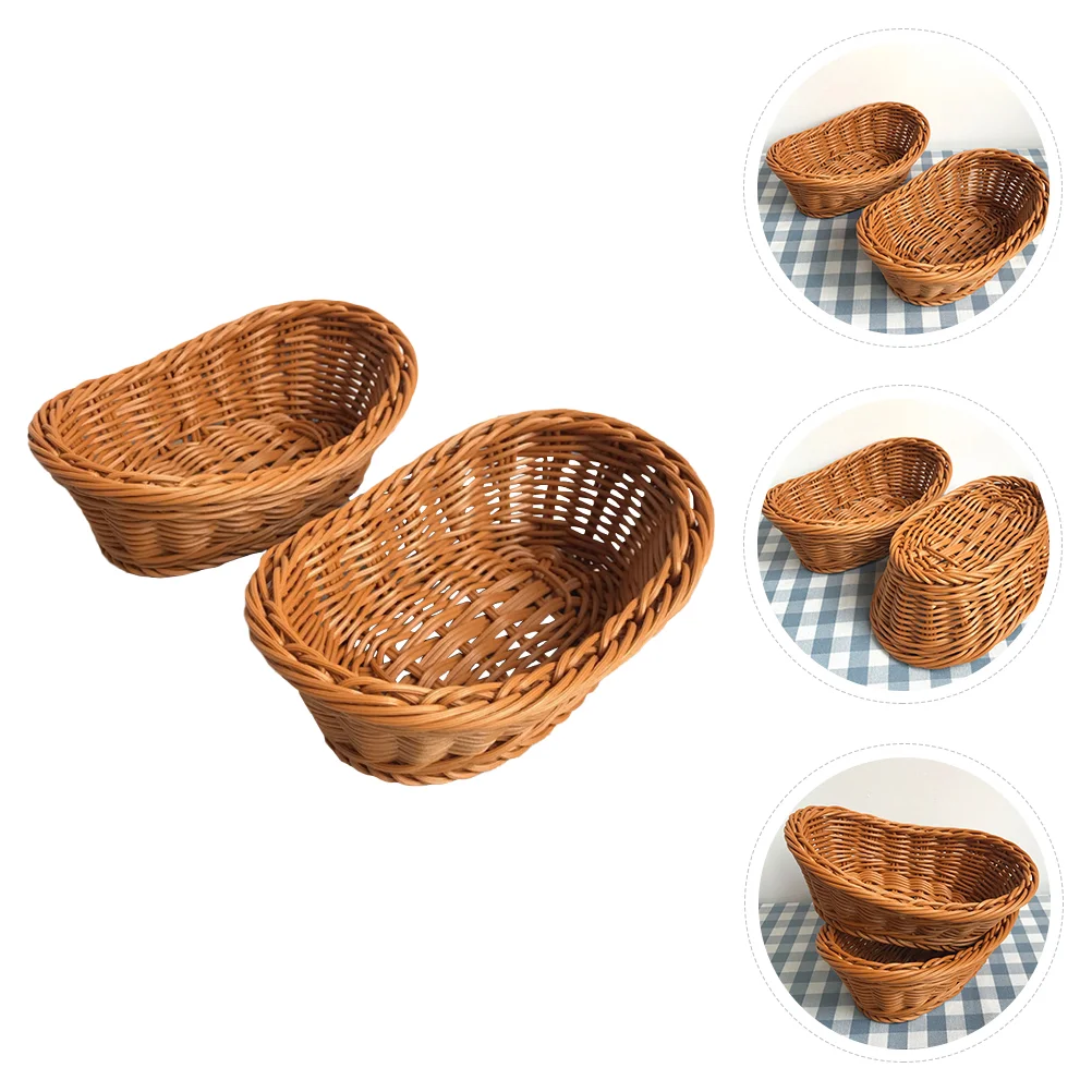 Imitation Rattan Basket Bathroom Storage Bread Holder Tray Serving Decorative Display Baskets for Vendor Events