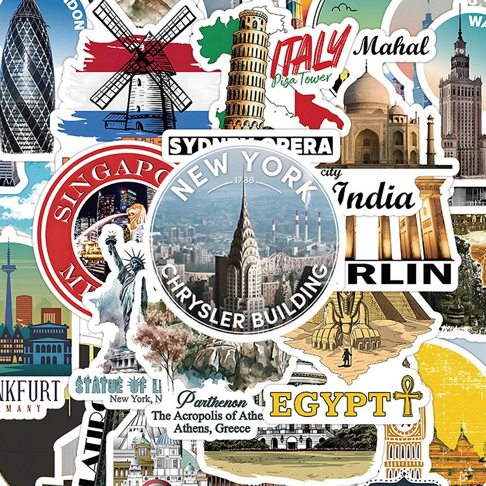 10/30/50 Stück Cartoon Weltberühmte Stadt-Wahrzeichen Gebäude-Aufkleber DIY Scrapbooking Handy Gitarre Tagebuch Graffiti Sticker Spielzeug