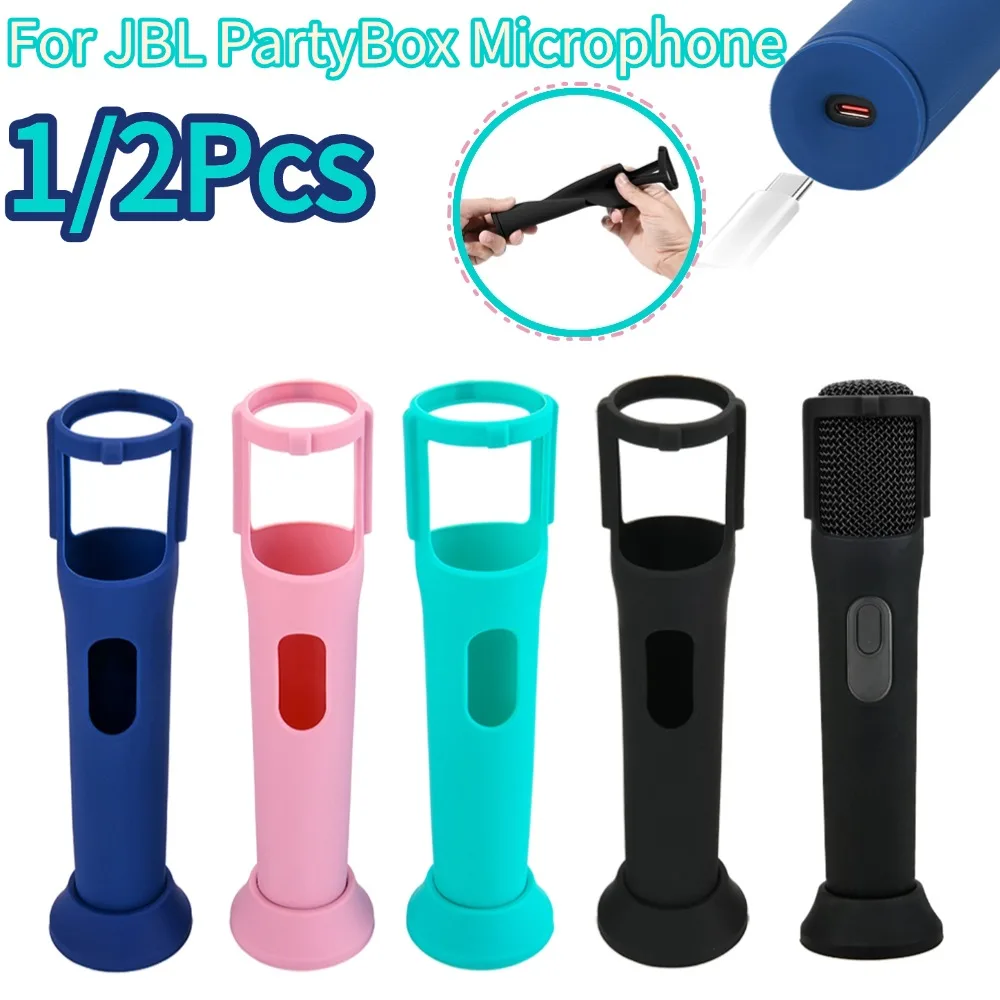 1/2Pcs Silicone Case Anti-Rolling Protective Case Microphone Stand Microphone Case for JBL PartyBox Wireless Microphone