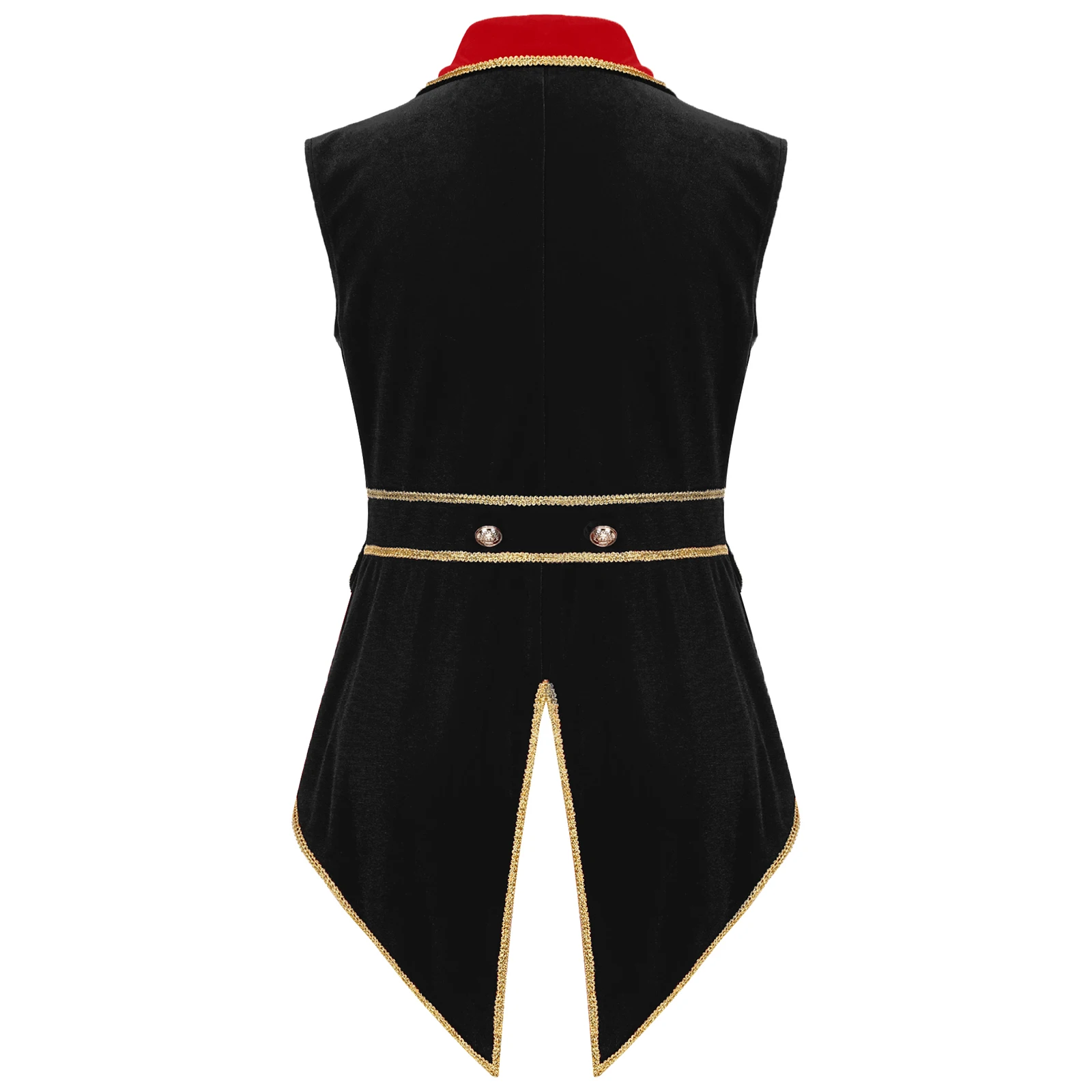 Womens Medieval Retro Circus Ringmaster Tailcoat Vintage Outerwear Halloween Cosplay Costume Lapel Sleeveless Velvet Tail Jacket