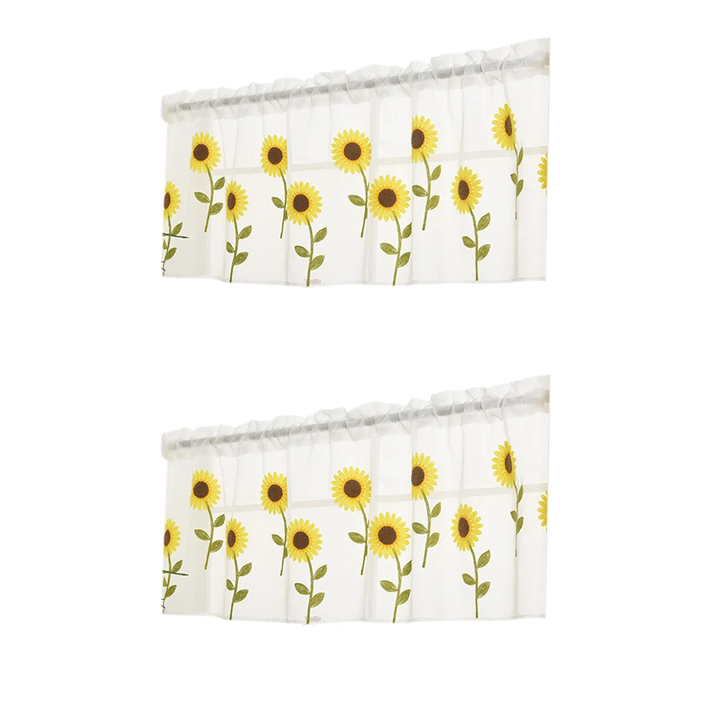 Semi-Sheer Sunflower Half Curtains Decorative Drape Valance Partition Drapes Floral Screening Decoration 0 8x0 5m