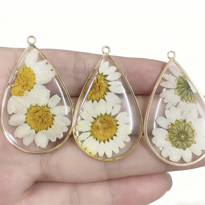 Min order 30pcs/lot color Daisy flowers core geometry water drop shape resin floating locket beads diy jewelry pendant accessory - view 2