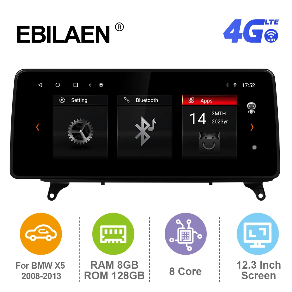 

EBILAEN Android 12 Car Radio 12.3inch For BMW X5 E70 X6 E71 2007-2013 CCC/CIC GPS Stereo Multimedia Player Carplay Auto 4G WIFI