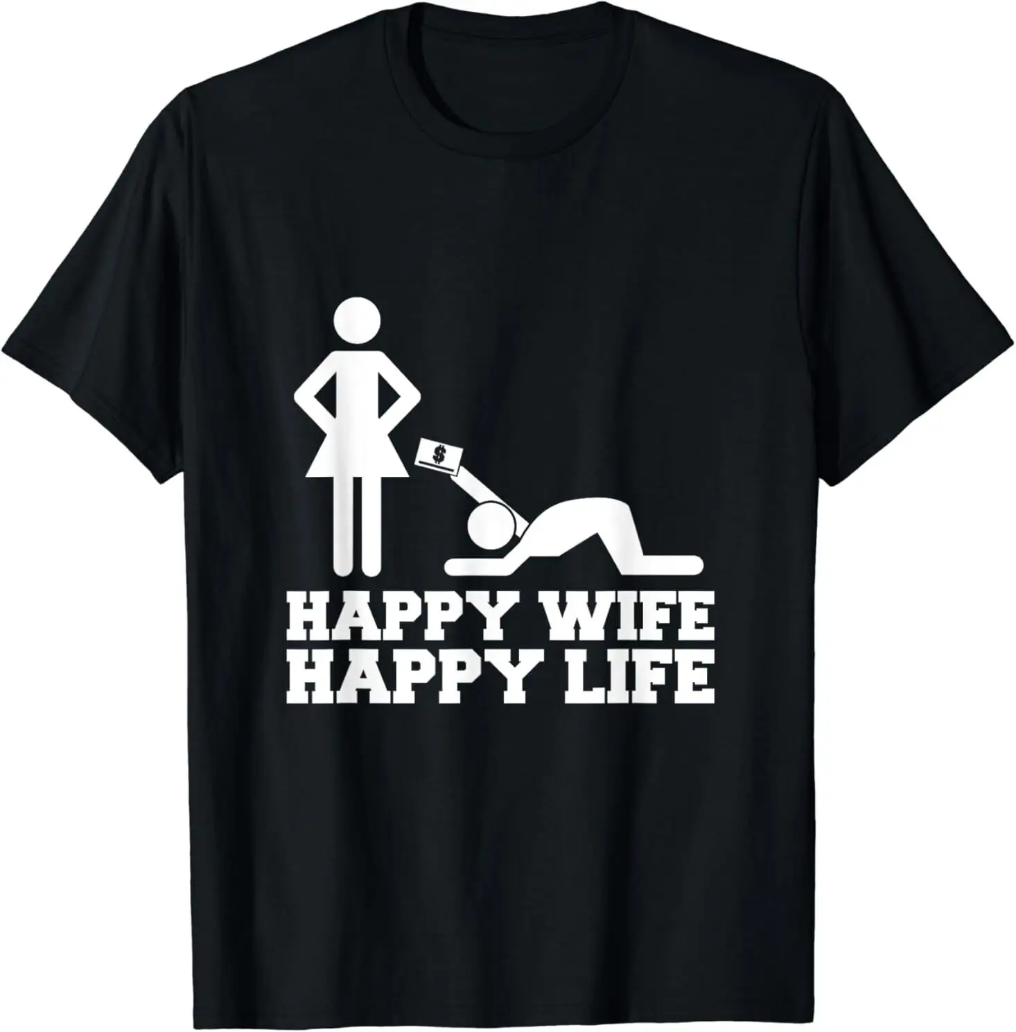 

NEW LIMITED funny marriage text, happy wife happy life tee T-Shirt S-3XL