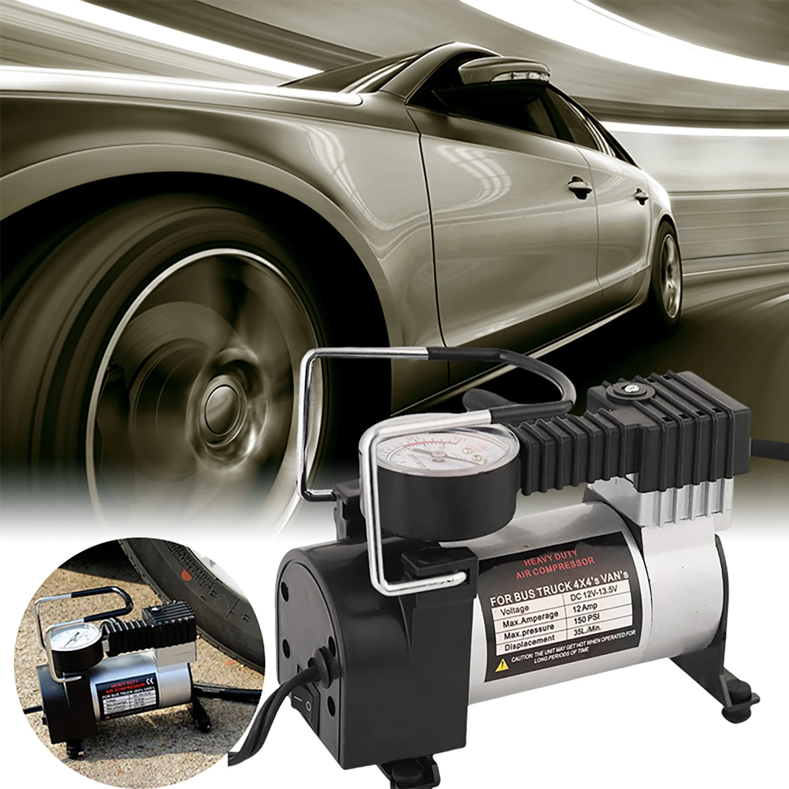 Heavy Duty Air Compressor Multiple Purposes Tire Inflator Equipment for Home and Outdoor Occasions