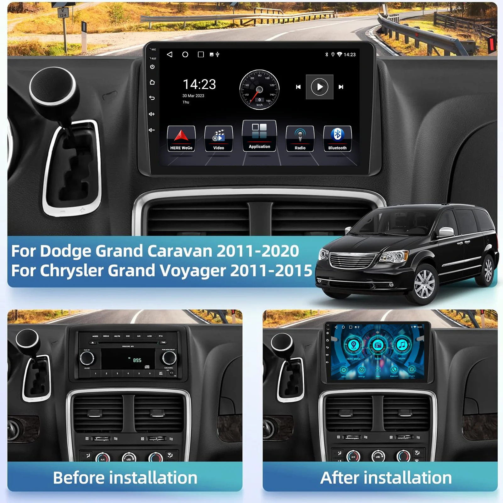 ESSGOO 2 DIN 9 นิ้ว สำหรับรถ Dodge Grand Caravan ปี 2011-2020 รองรับ Carplay และ Android Auto เครื่องเสียงติดรถยนต์พร้อมระบบนำทาง GPS วิทยุ มัลติมีเดีย เครื่องเล่นวิดีโอ WiFi และ FM
