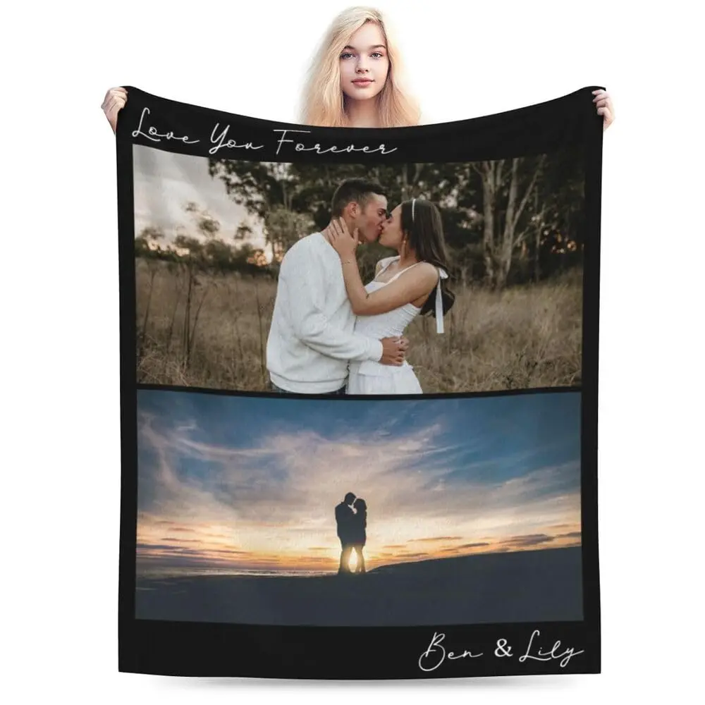 Personalized Fathers Add Photo Text Logo Name Custom Throws Blanket for Men Women Dad Mom Friends