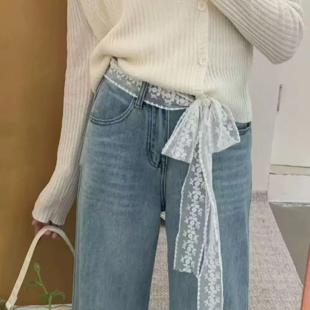 

Летние аксессуары: Тонкий кружевной пояс с бантом в стиле Y2K, длинная цепочка на талию, украшение в стиле коттеджкор для платьев и джинсов для женщин