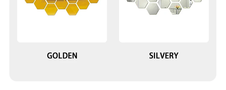 Sechseckige Acryl-Spiegel-Wandaufkleber | Selbstklebende Gold- und Silber-Acryl-Mosaikfliesen | Abnehmbare DIY-Wandsticker für die Heimdekoration – Detail 9