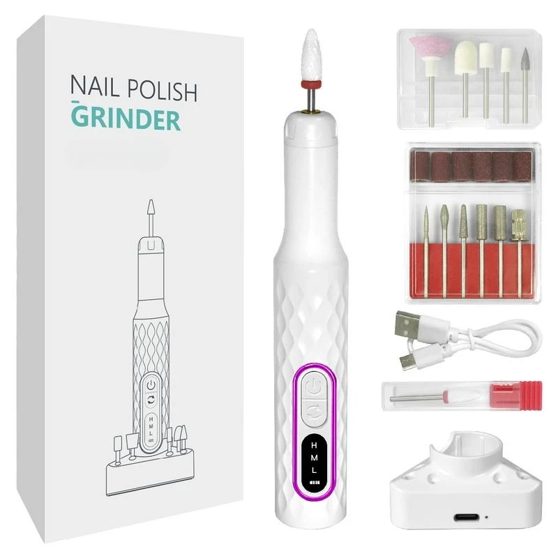 

15000 RPM Rechargeable Electric Nail Drill kit with Rechargeable Base11 Grinding Heads for Polygel Crystal Gel Acrylic Nails Set