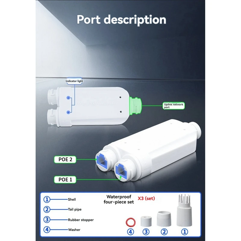 Extensor repetidor POE impermeable IP66 10/100Mbps 500M extensión 48V al aire libre para cámara con interruptor POE