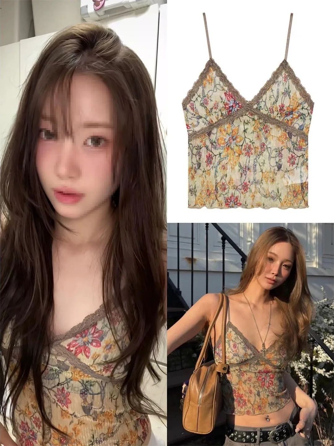 Retro Oil Painting Floral Print Strap Vest Women's Sexy Lace Slimming Pure Desire Short Sleeveless Top V-neck Summer Outerwear