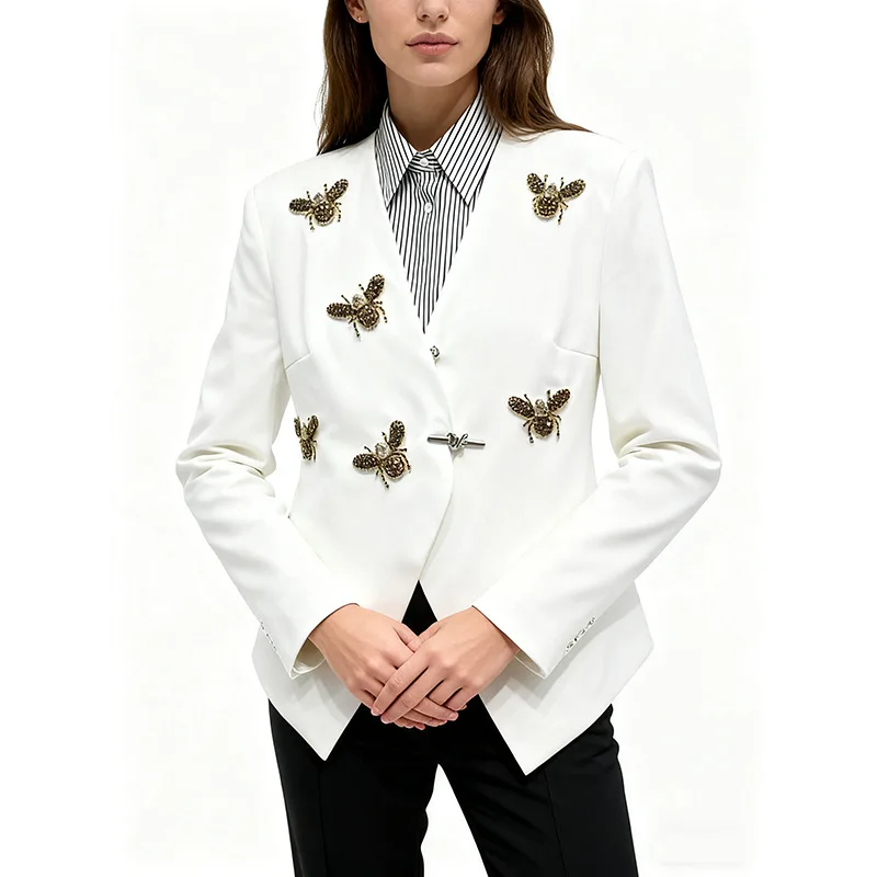 เสื้อสูทผู้หญิงสุดหรูสำหรับฤดูใบไม้ร่วงและฤดูหนาว  แฟชั่นเสื้อโค้ทตกแต่งลายแมงมุมสำหรับสุภาพสตรี