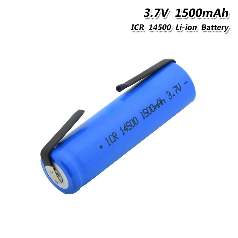

3.7V 14500 1500mAh Li-Ion Rechargeable Battery For Torch Flashlight Microphone Gamepad Headlamp with DIY soldering nickel tabs