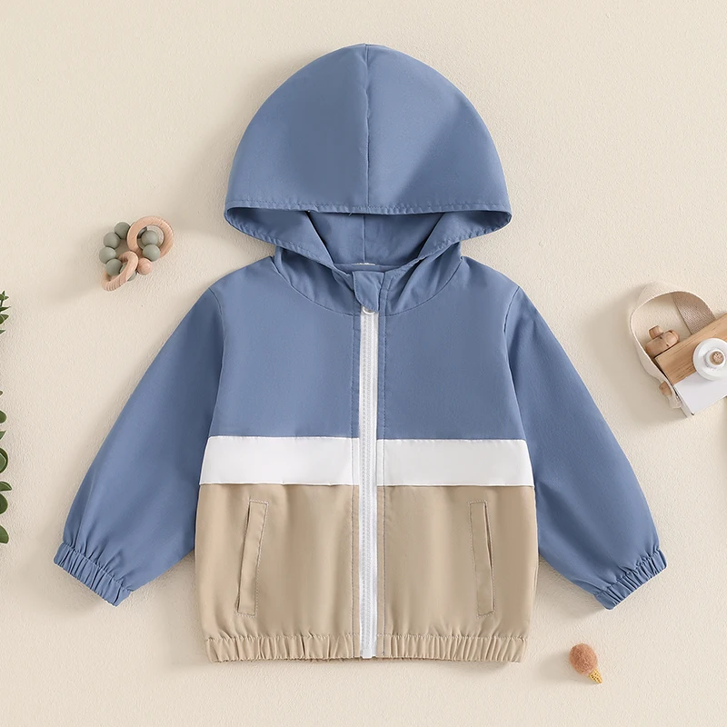 

1-4 Years Toddler Boys Hoodies Long Sleeve Contrast Color Zip Up Hooded Jackets Baby Spring Fall Casual Outwear