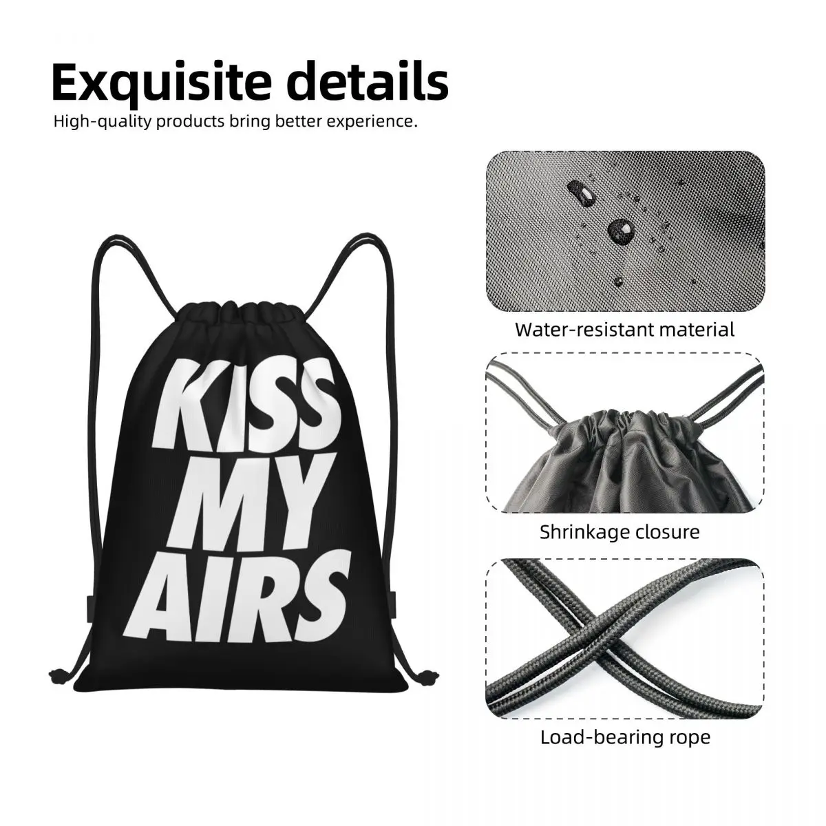 Kiss My Airs Drawstring Bags para homens e mulheres, dobráveis, esportes, academia, mochilas de compras, compras