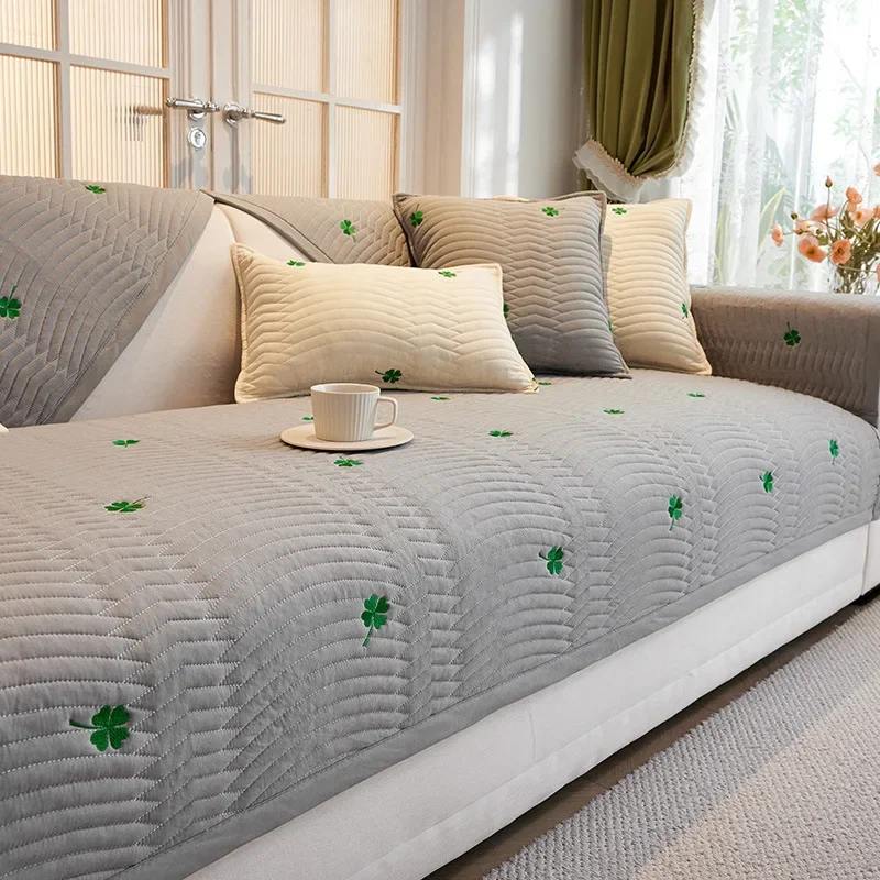 

Новый полиэстер, хлопок, клеверный чехол для дивана для гостиной, универсальный коврик для дивана, нескользящий кремовый чехол для дивана с ветром, подушка, домашние чехлы