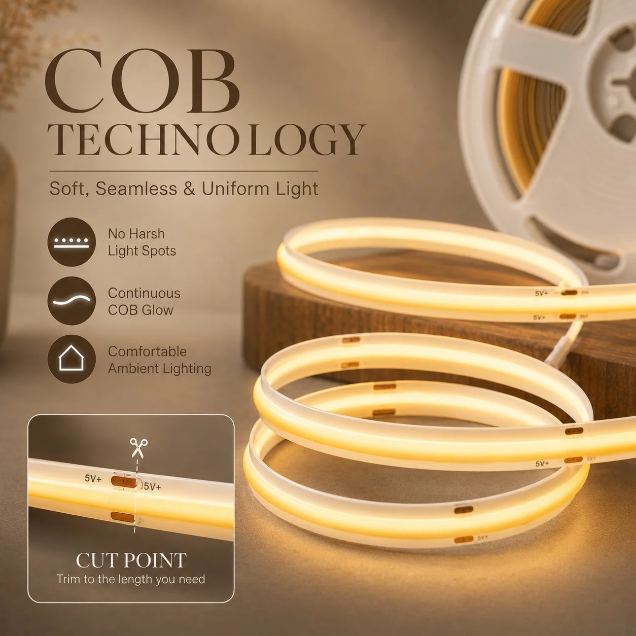 LTG-GEE COB LED Strip Light 5V USB Push Switch 1M-5M Tape Lamp Dimmable Flexible Lights For Room Lightings Natural White