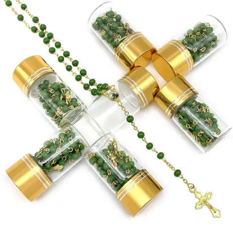 12pcs St. Jude Judas Saint Scented Wood Rosaries In Glass Jar Bottle Silver Recuerdos de Bautizo First Communion Birthday Party Favor For Boy Girl