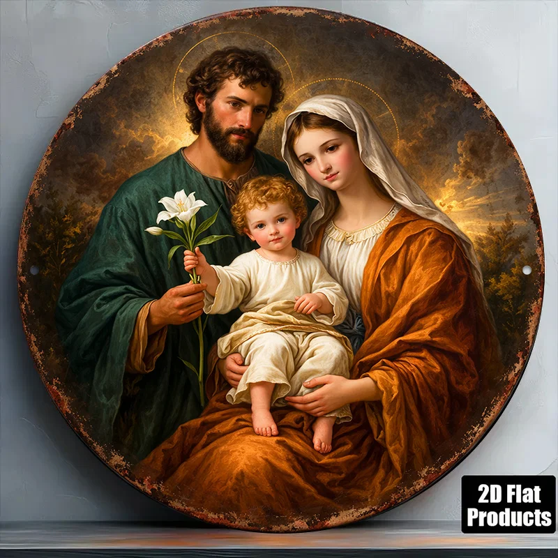 2D Vintage Metal Round Aluminum Sign Religious Art Decor for Living Room Bedroom Study Gift