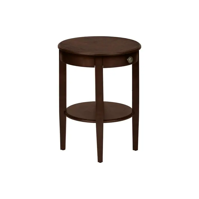 Round 2-Tier Accent Side Table, Nightstand, Brown Veneer, Transitional Design for Bedroom & Living Room
