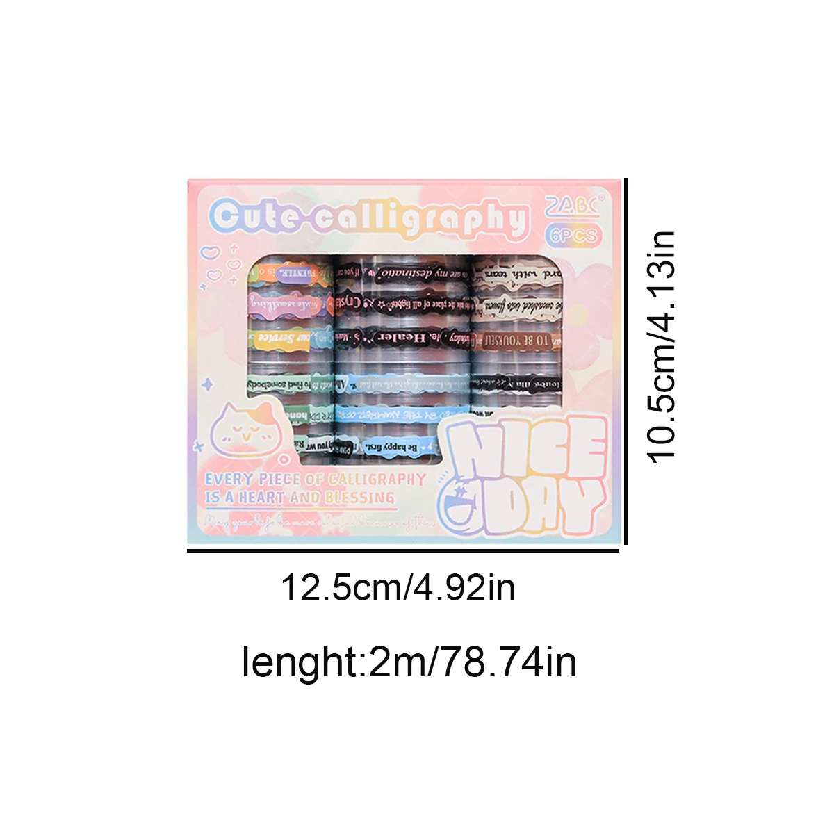 6 rolls/box, cute calligraphy masking tape is suitable for brochures, photo albums, and exquisite gift packaging decoration