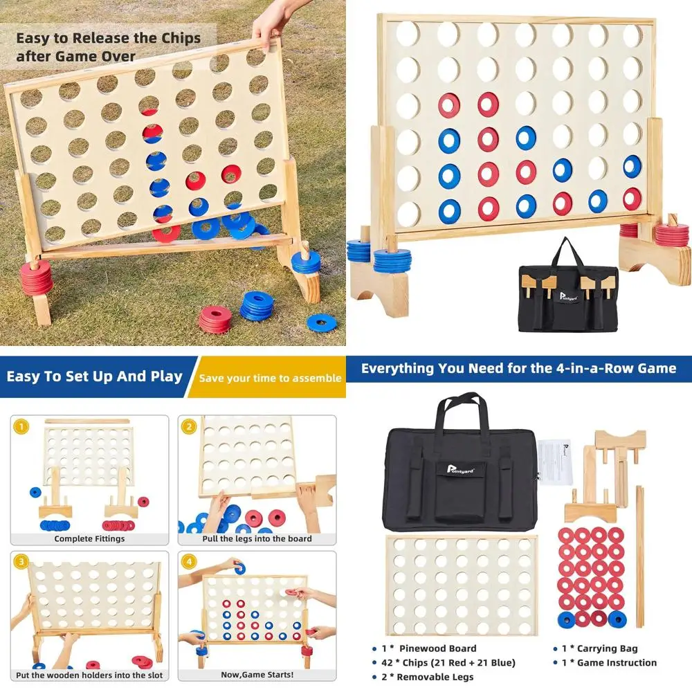 

Гигантская деревянная игра на 4 в ряд, высота 2,8 фута, для улицы и в помещении, 42 фишки, сумка для переноски, праздничный подарок для всех возрастов