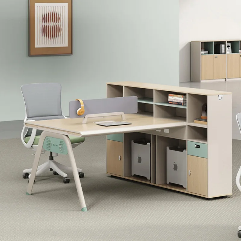 

Office desk and chair combination simple staff space steel frame card seat computer table with cabinet