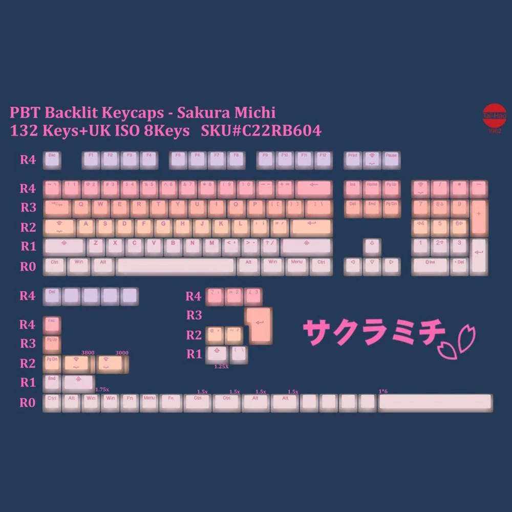 Taihao Sakura Michi Keycap PBT Doubleshots Keycap OEM Profile for mechanical keyboard gradient For Made68 EV63 Wooting 60he 80