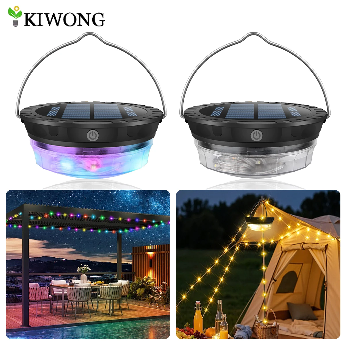 

Solar Camping String Lights Outdoor Rechargeable Camping Lights with 3 Modes Waterproof Portable Solar Powered and USB Charging