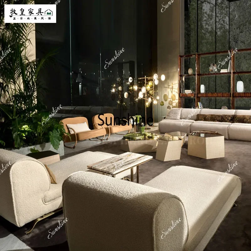 

YItalian light luxury bedroom single backrest recliner simple living room without armrests lamb wool design
