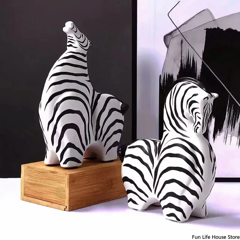 Creative Striped Zebra Ornaments, Simple Abstract Hand-painted Sculptures, Home Living Room Desktop Decoration, Gifts and Crafts