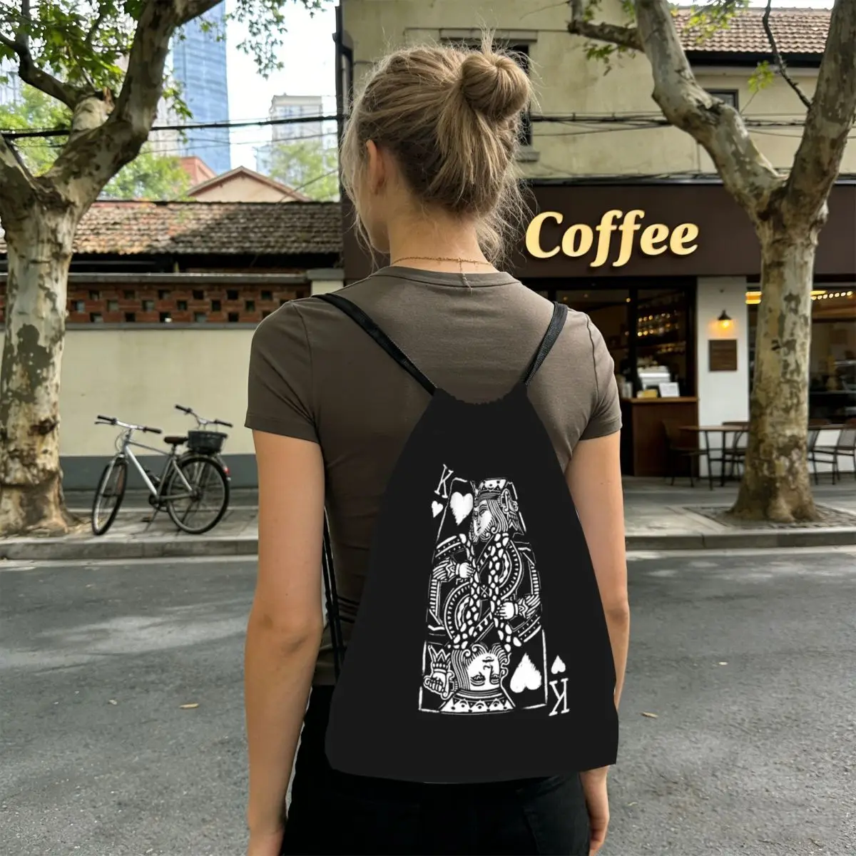 King Of Hearts Painted Poker Playing Card Backpacks Fashion Drawstring Bags Shoes Bag Book Bags for Man Woman School