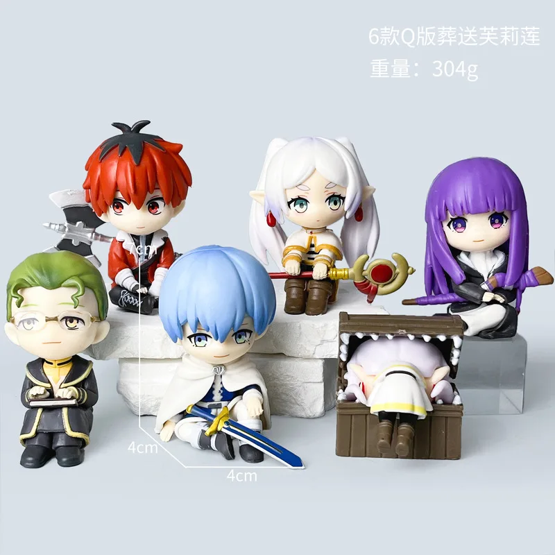 6 Stück Frieren Beyond Journey's End Chibi-Figuren Anime PVC-Statue Himmel Frieren Fern Stark Heiter Sammlerstück Desktop-Ornament
